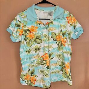 White Stag Stretch Women's Floral Polo Tee T-Shirt Blue Multi Size Large